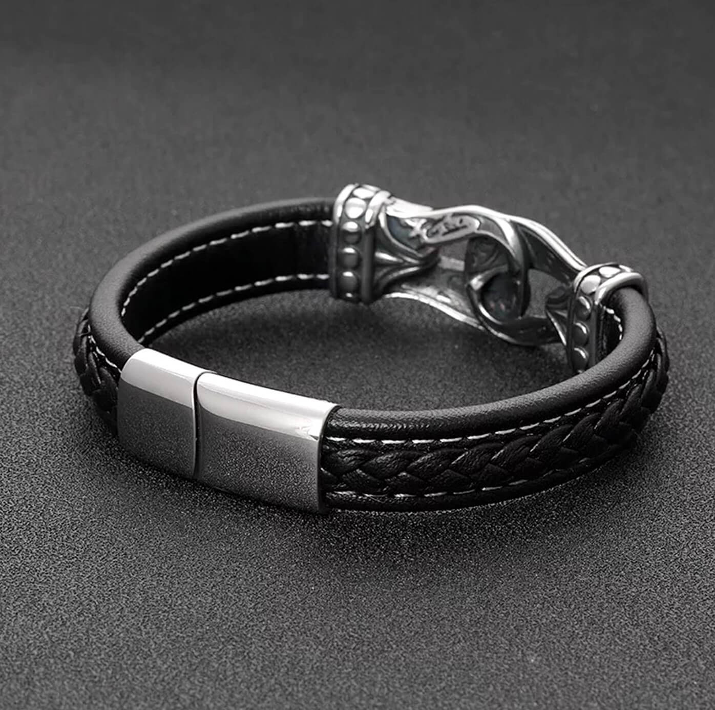 Antiquate Black Mens Leather Bracelet