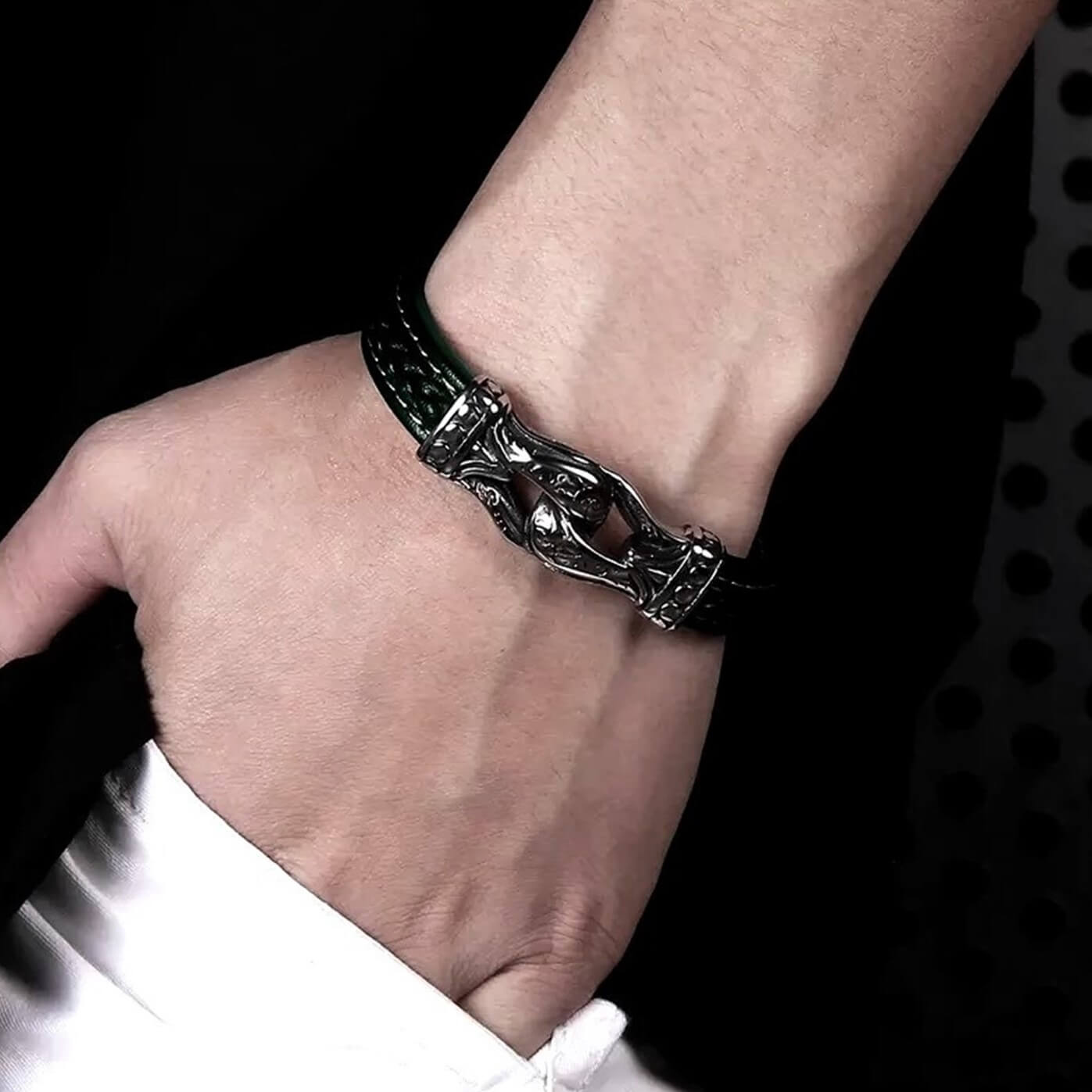 Antiquate Black Mens Leather Bracelet